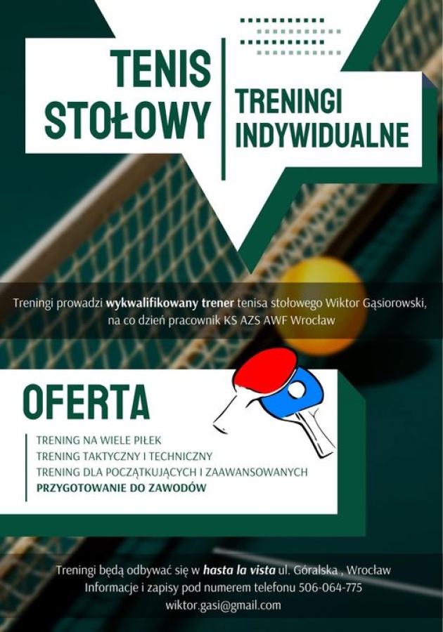 Tenis Stołowy Treningi Indywidualne Wrocław