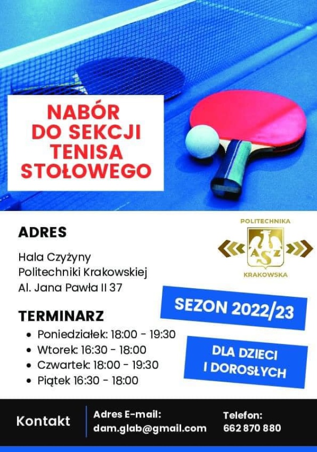 Treningi tenisa stołowego Politechnika Krakowska