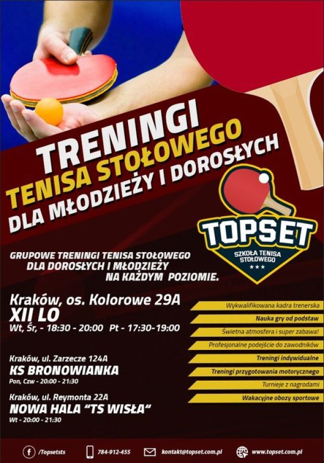 Treningi tenisa stołowego dla dzieci i młodzież Kraków Topset - Osiedle Kolorowe