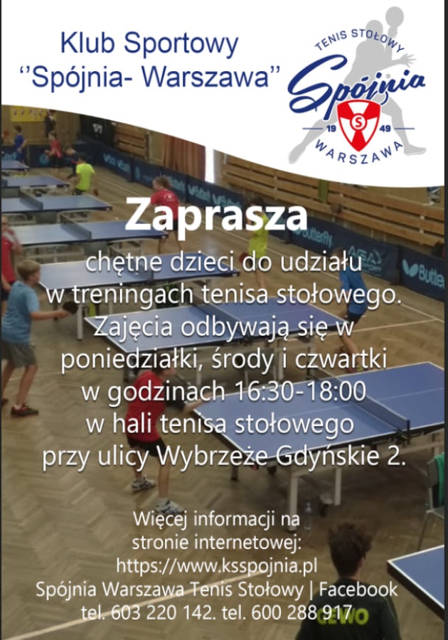 Klub Sportowy Spójnia Warszawa - Treningi Tenisa Stołowego - Warszawa Śródmieście
